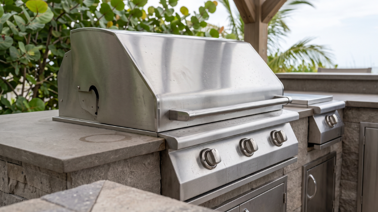 304-grade stainless steel built-in grill with closed hood and side burner